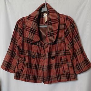 PRIORITIES Wool Blend Red/Black Plaid Short Jacket. Size L